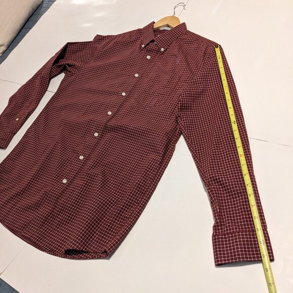 LLBean Slightly Fitted Red Wrinkle-Free Check Shirt Size Medium Tall - Picture 9 of 11